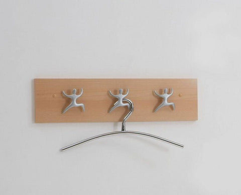 "HOOK" Wall Mounted Coat Hanger / Key Rack. Beech or Walnut. Pack of 2