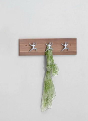 "HOOK" Wall Mounted Coat Hanger / Key Rack. Beech or Walnut. Pack of 2