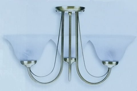 *Clearance* 3-Light Ceiling Chandelier, Antique Brass & Frosted Glass. Servlite Bowler